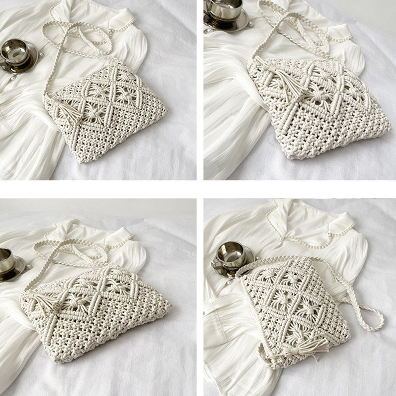 Women’s Summer Straw  Crossbody Bag White Shoulder Beach Bags for Ladies