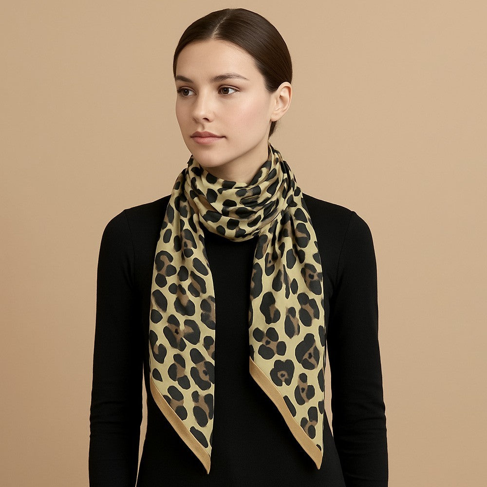 Leopard Print Satin Scarf Women Silky Oblong Shawl Wrap Lightweight Fashion