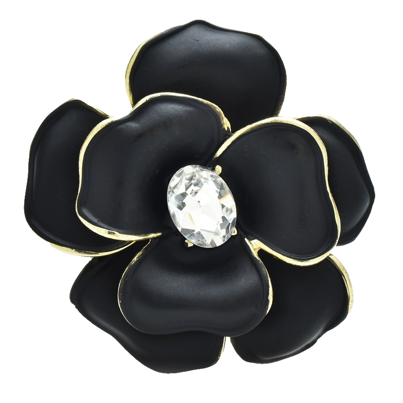 2pcs Enamel Camellia Flower Brooch Pin Set Vintage Style Crystal Floral Jewelry