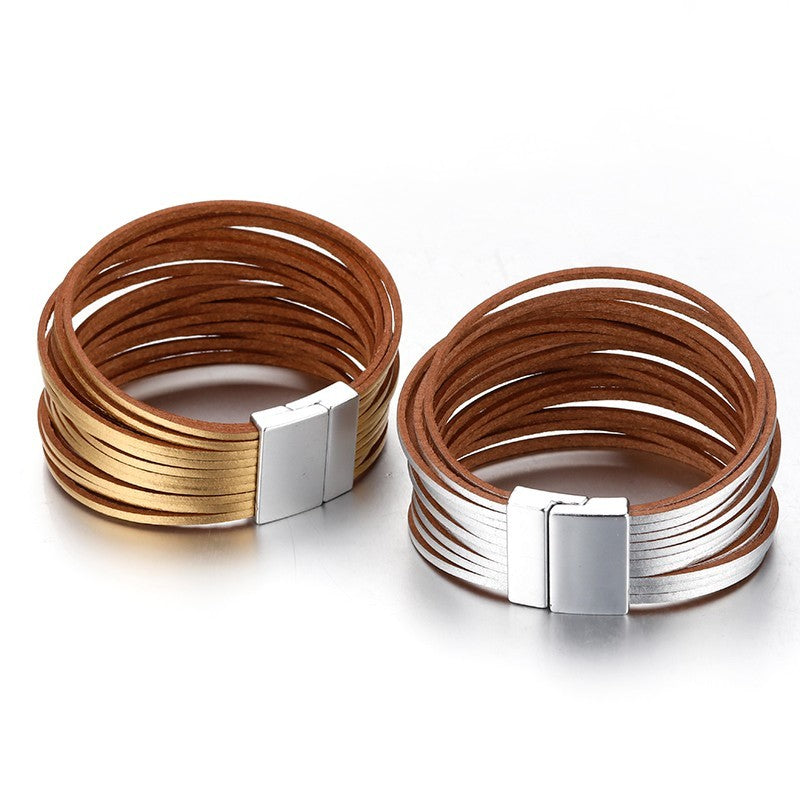 2pcs Gold Silver Multi-Layer Magnetic Clasp Bracelet Set