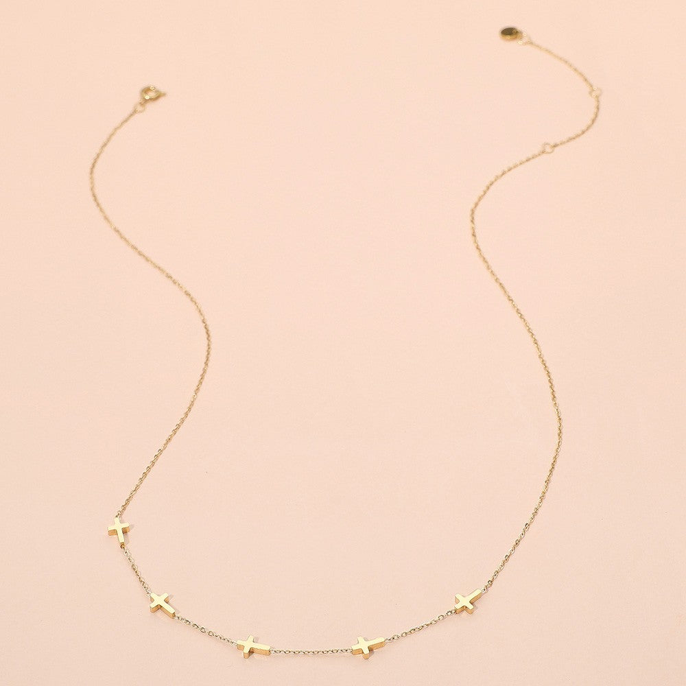 Dainty Gold Plated Stainless Steel Cross Station Necklace Women Adjustable