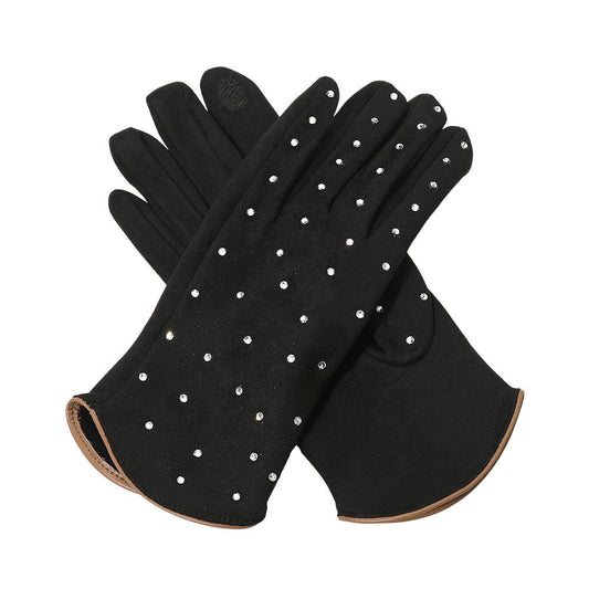 Women Black Rhinestone Touchscreen Gloves Winter Warm Sparkle 9 in'