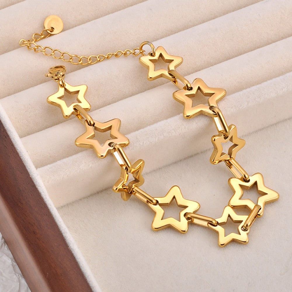 Gold Tone  Plated Stainless Steel Star Linked Bracelet Jewelry for Women