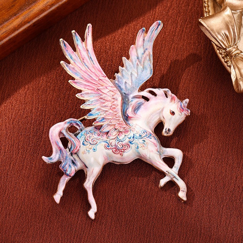2pc Blue White Porcelain Style Pegasus Brooch Enamel Mythical Flying Horse Pin