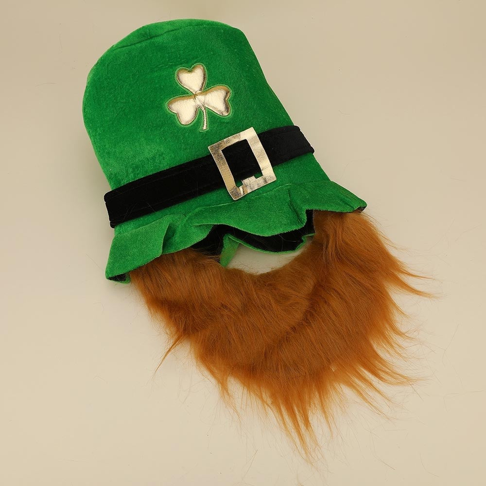 2pcs St. Patrick's Day Leprechaun Hat with Ginger Beard Costume Party Accessory