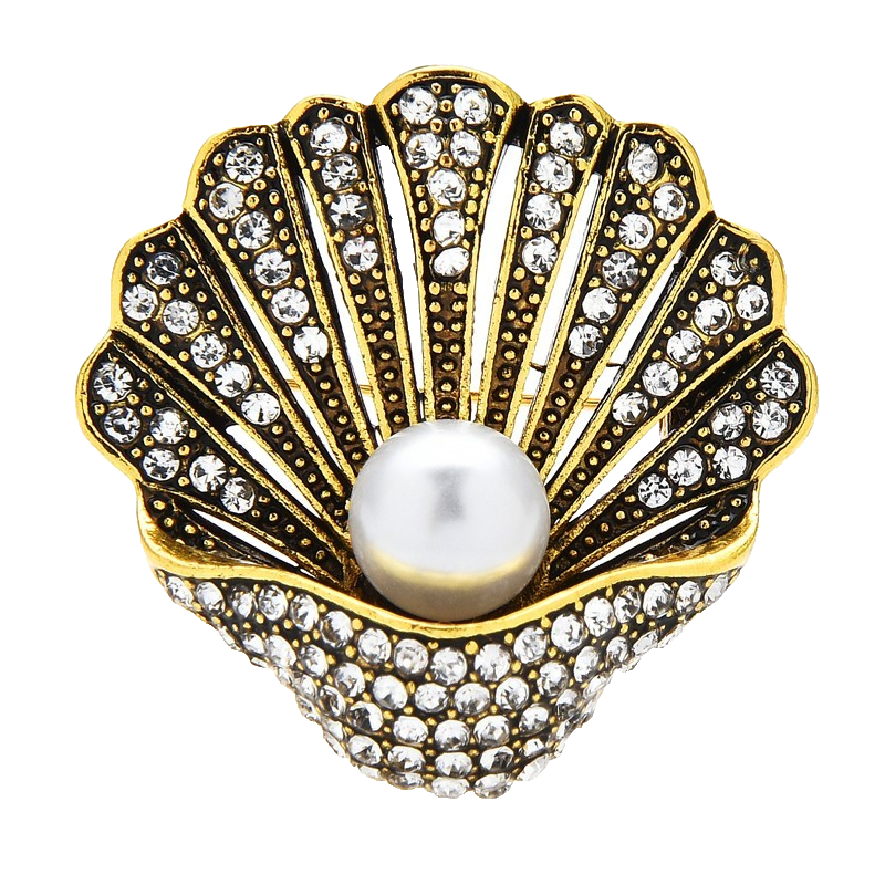 2pcs Vintage Rhinestone Shell Brooch Pearl Design Unisex Coastal Office Pin