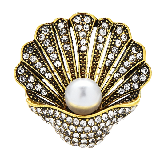 2pcs Vintage Rhinestone Shell Brooch Pearl Design Unisex Coastal Office Pin