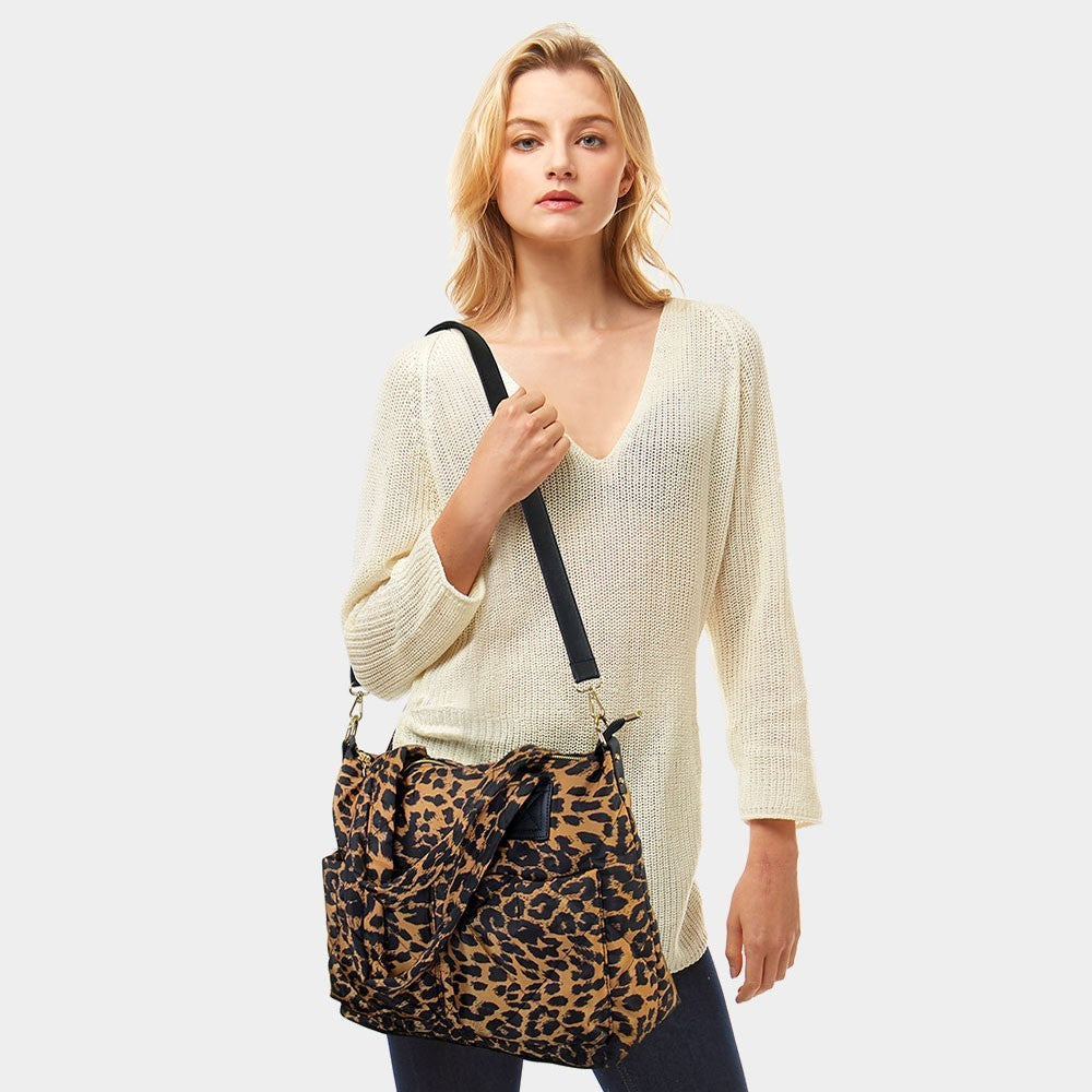 Leopard Print Puffer Tote Bag  for Women Large Shoulder Handbag Travel Carryall