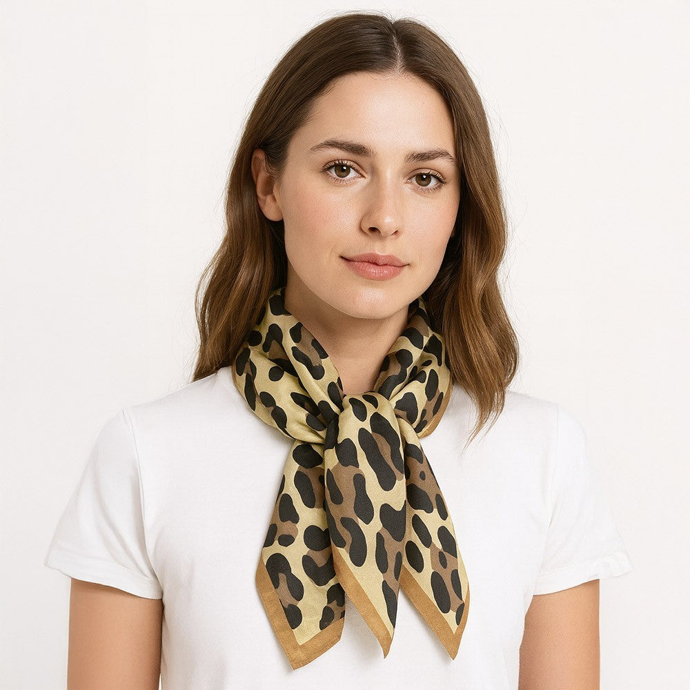 Light Leopard Pattern Printed Oblong Silky Satin Scarf Shawl for Women 35" X 78"