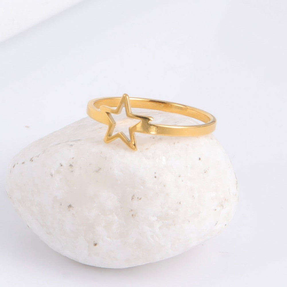 2pc Star Ring Set: Gold & Silver Tone Stainless Steel Rings  Cutout Size 7
