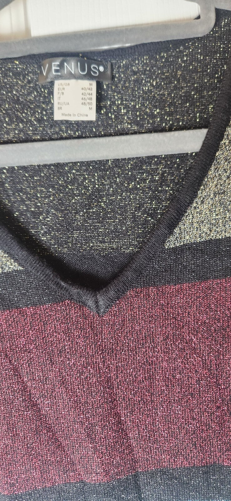 VENUS Women's Metallic Striped Bodycon Long Sleeve Stretch Sweater Dress Medium