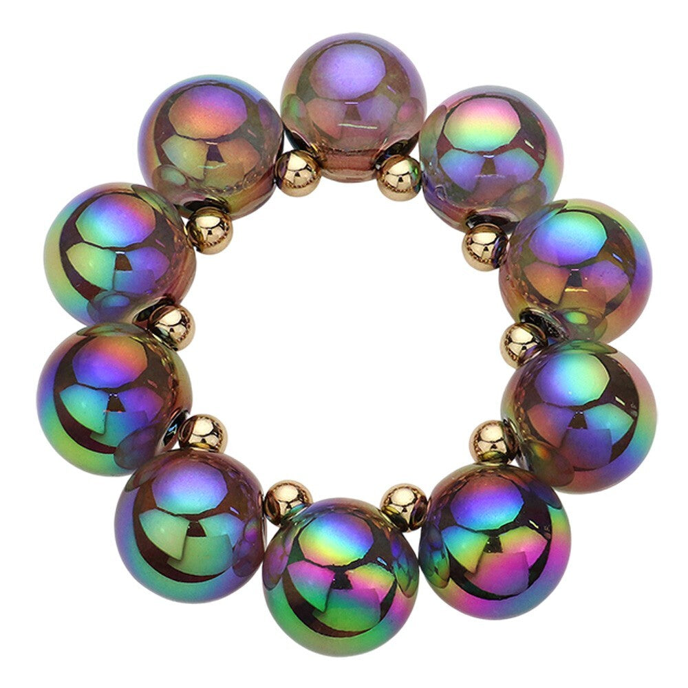 Chunky Iridescent Ball Beaded Bracelet for Women Eye Catching Jewelry Gift