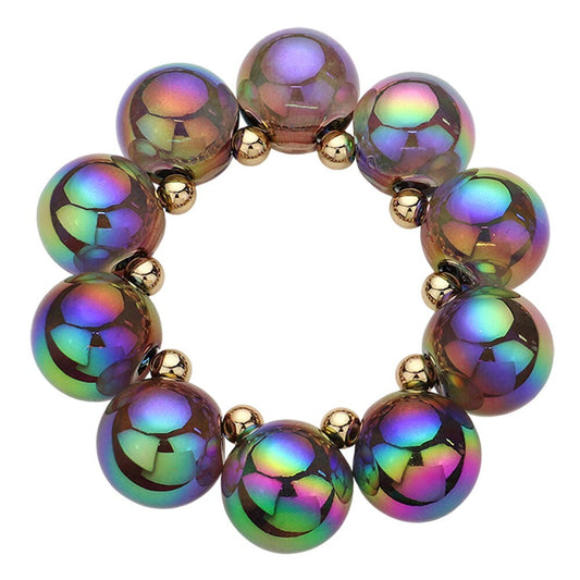 Chunky Iridescent Ball Beaded Bracelet for Women Eye Catching Jewelry Gift