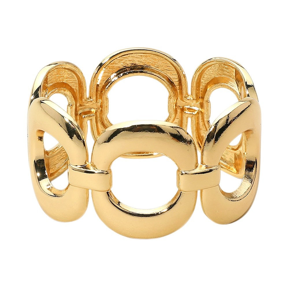 Modern Chunky Open Link High Polish Gold Tone Fashion Statement Bangle Cuff