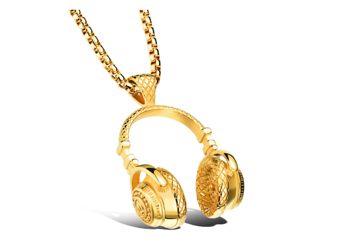 Cool Music Headphone Pendant Necklace for Couples Men Women Hip Hop Gift