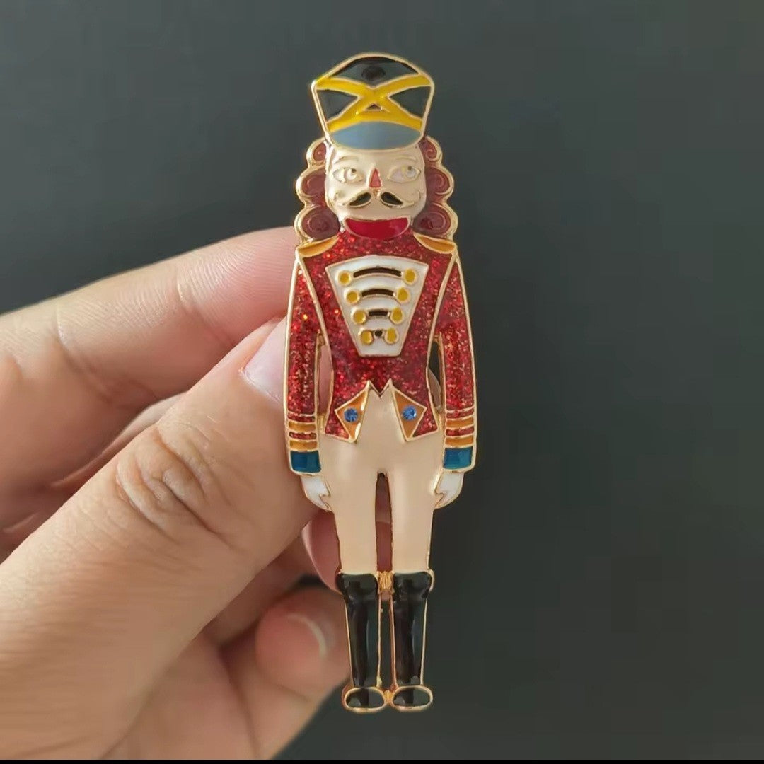 Vintage Style Christmas Nutcracker Brooch Pin Enamel Rhinestone Holiday Jewelry