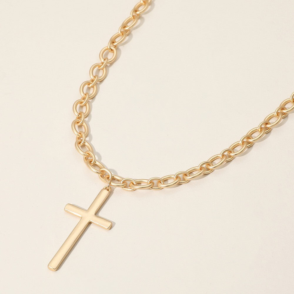 Metal Cross Pendant Necklace for Men Women Unisex Religious Jewelry