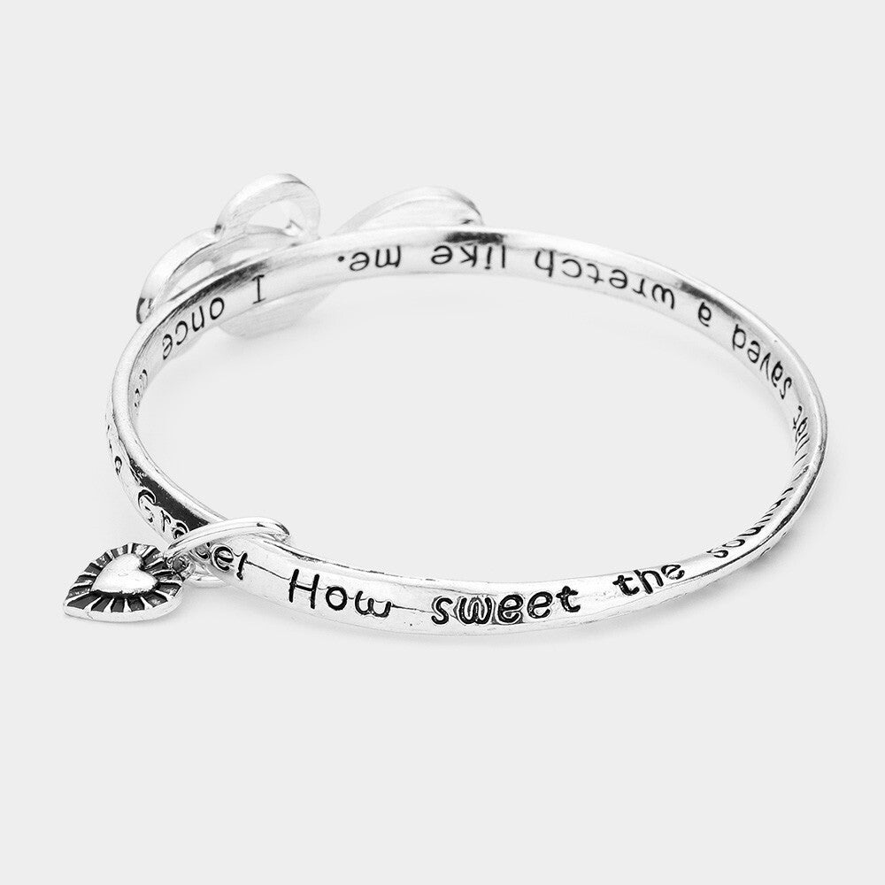 Women's Amazing Grace Bangle Bracelet Heart Charm Treble Clef Music Jewelry