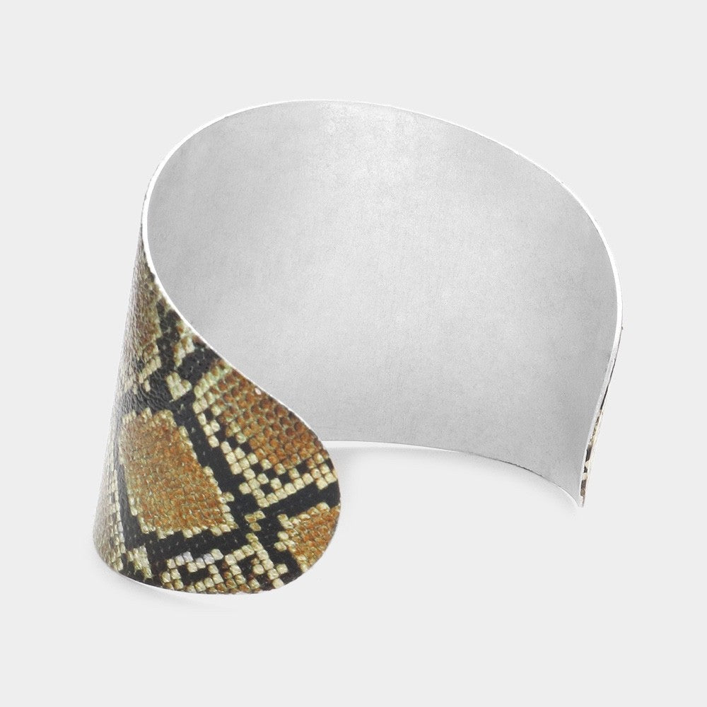 Wide Python Snakeskin Print Statement Cuff Bracelet - Bold 2.2" Fashion Jewelry