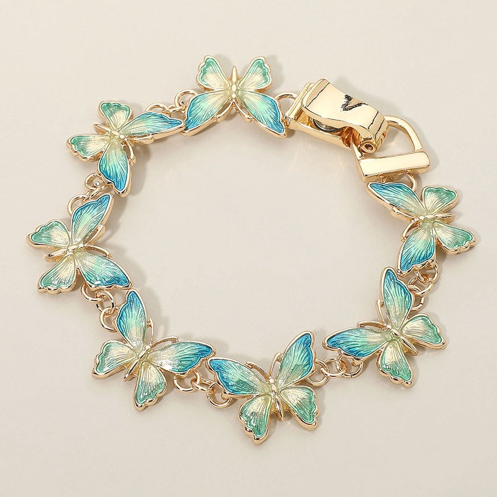 Crystal Butterfly Flower Bracelet - Gold Pave Brass Statement Cuff Jewelry