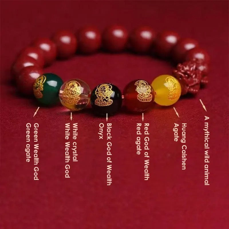 Feng Shui Pixiu 10mm Cinnabar Beaded Bracelet Good Luck Chinese Bracelet Red