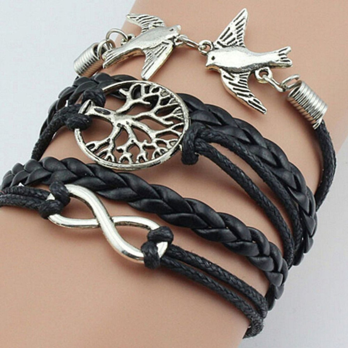 2pcs Infinity Anchor Bracelet Handmade Wrap Friendship Black & Brown Bracelets