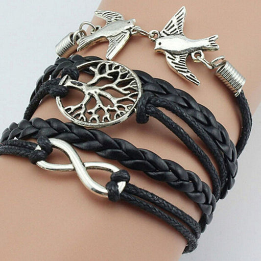 2pcs Infinity Anchor Bracelet Handmade Wrap Friendship Black & Brown Bracelets