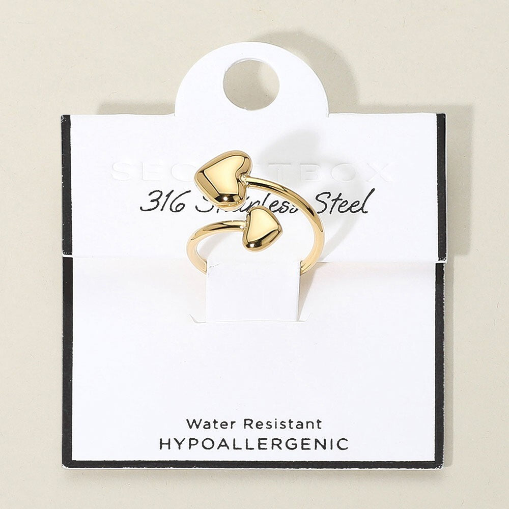 Stainless Steel Heart Tip Adjustable Ring for Women Girls Gift Jewelry Accessory