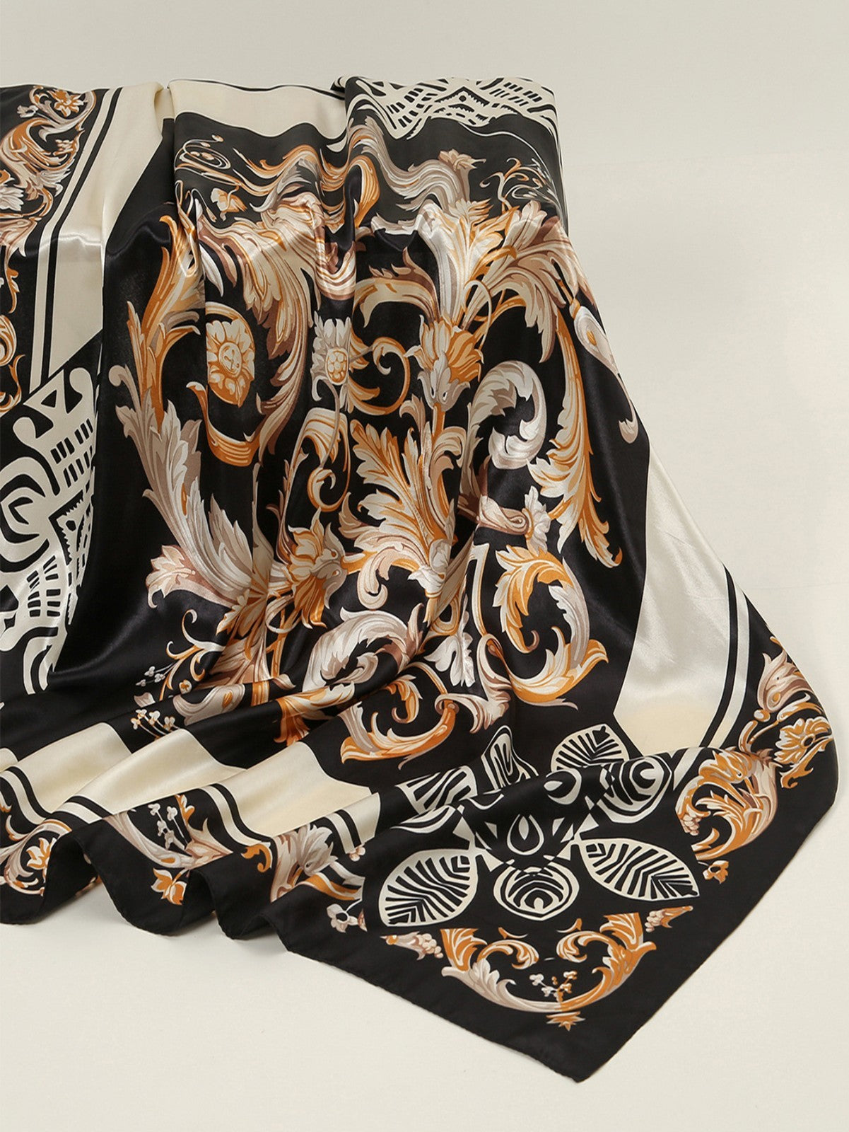 Elegant Square Silk Blend Scarf 35 x 35 Inches Chain Print Head Wrap