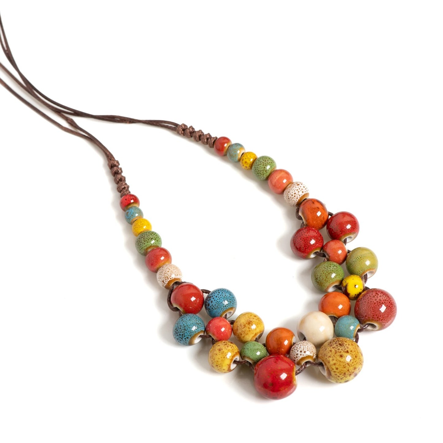 Handmade Ceramic Beaded Necklace  Boho Artisan Pottery Jewelry