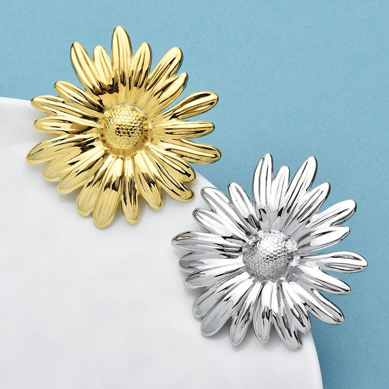 2pcs Big Metal Daisy Flower Brooches Gold Silver Tone Floral Plant Party Pins