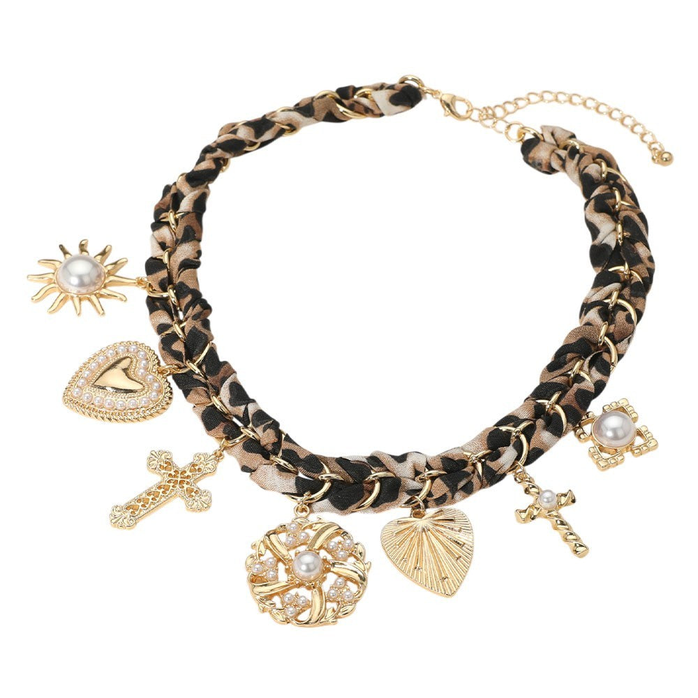 Leopard Fabric Chain Statement Necklace for Women Charm Jewelry Necklaces