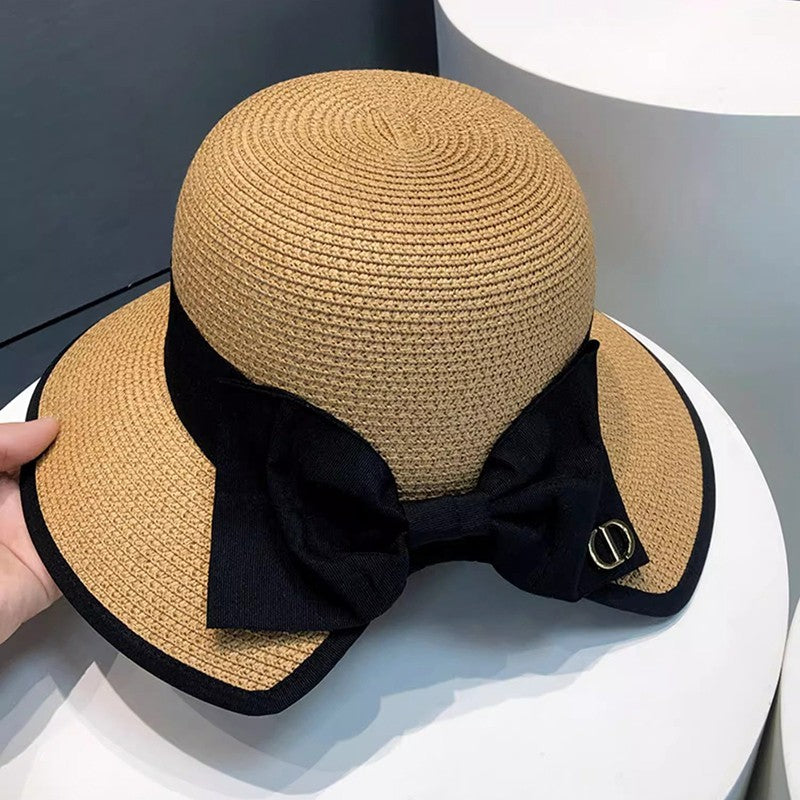 Summer Wide Brim Straw Sun Hat for Women with Ribbon Bowknot UV Protection Beach