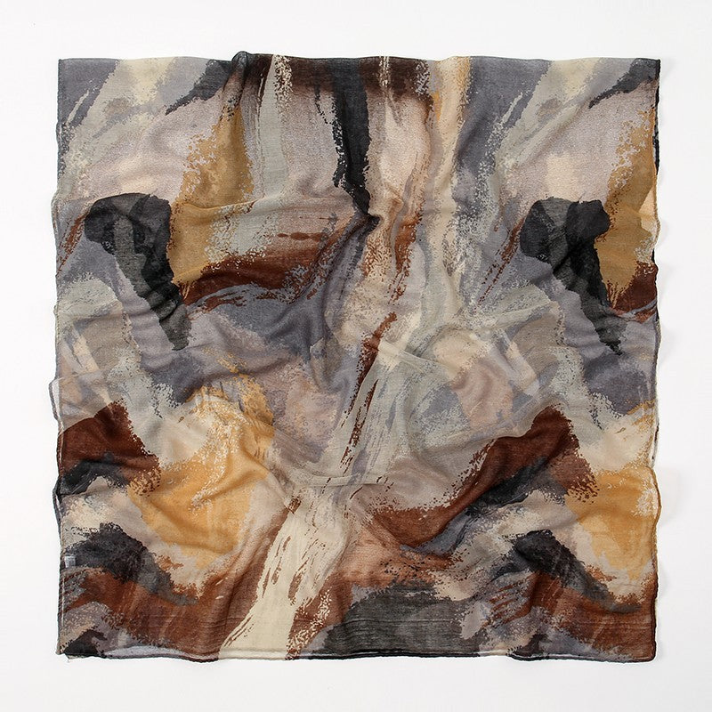 Abstract Art Scarf Shawl Wrap for Women Earth Tones Brown Gray Beige Soft