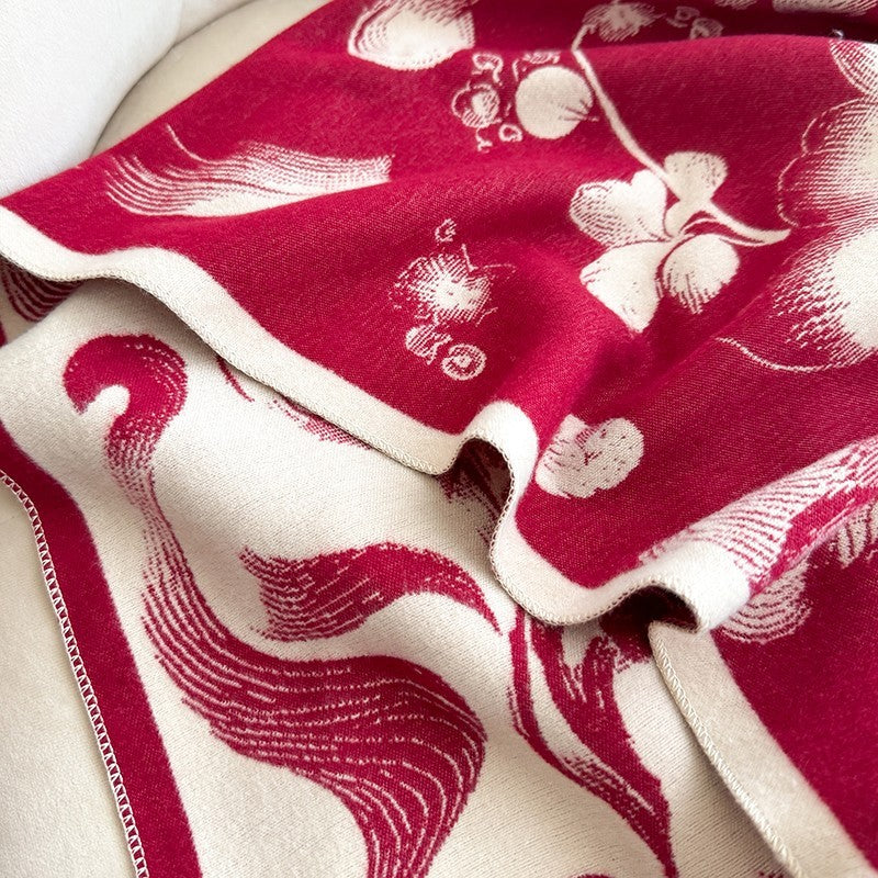 Reversible Floral Pashmina Shawl Scarf Red Beige Winter Wrap Blanket Style