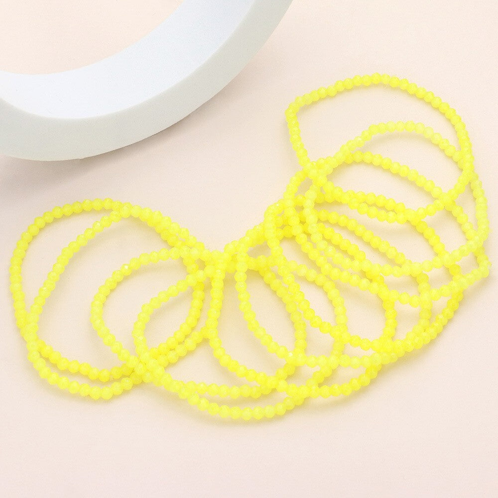 10PCS Bright Faceted Beaded Stretch Bracelets Set Multi Layered Jewelry Women