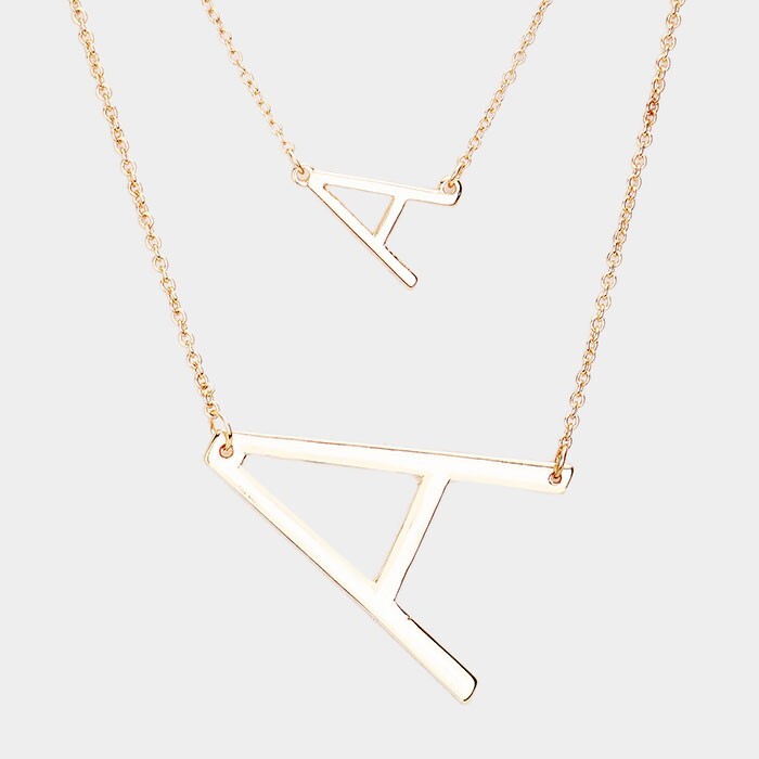 2-Row Layered Monogram Chain Necklace Letter A Pendant Detachable Jewelry