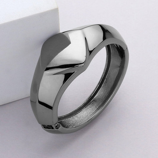 Gunmetal Sculptural Geometric Hinged Bangle - Bold Modern Statement Cuff