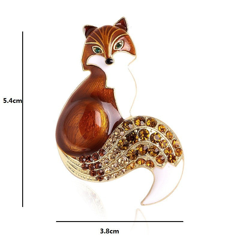 Fox Brooch Pin Gold-Tone Orange Enamel Rhinestone Crystal Animal Jewelry Gift