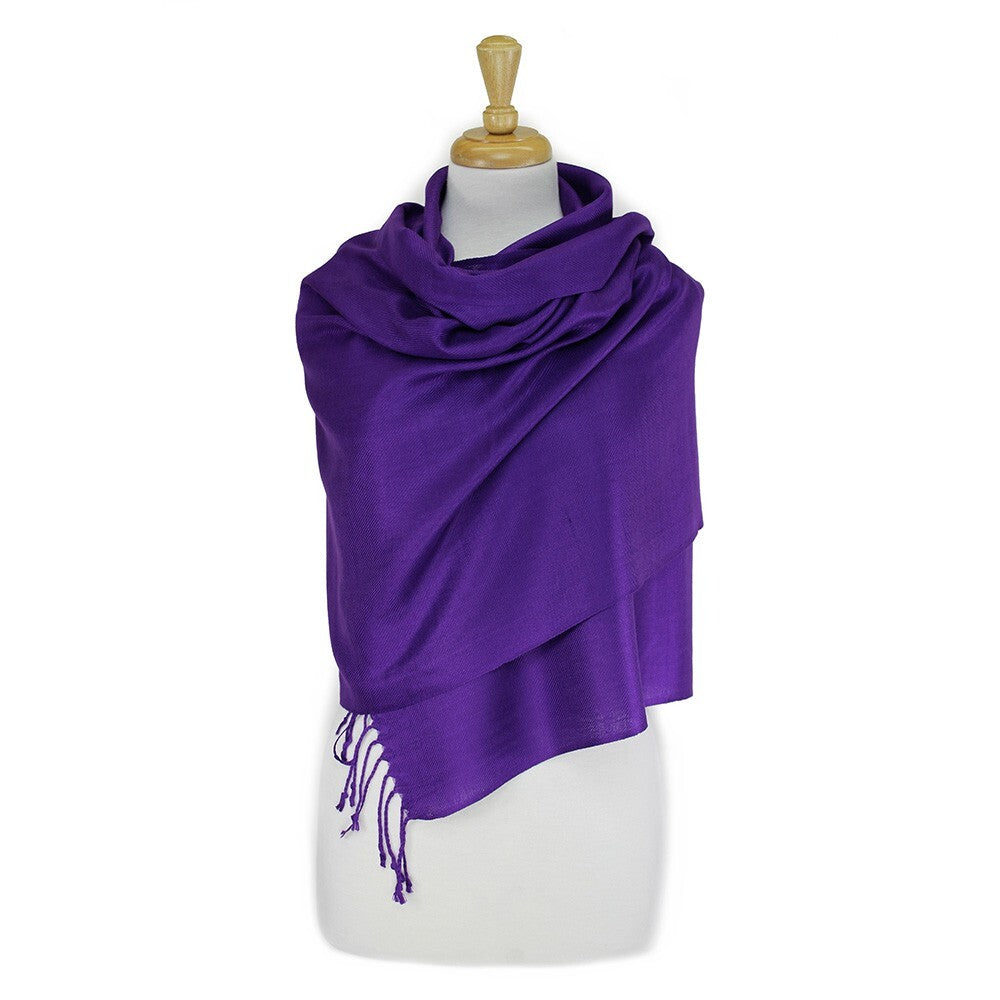 Women's Solid Color Pashmina Scarf Shawl Wrap Purple for Ladies Scarves