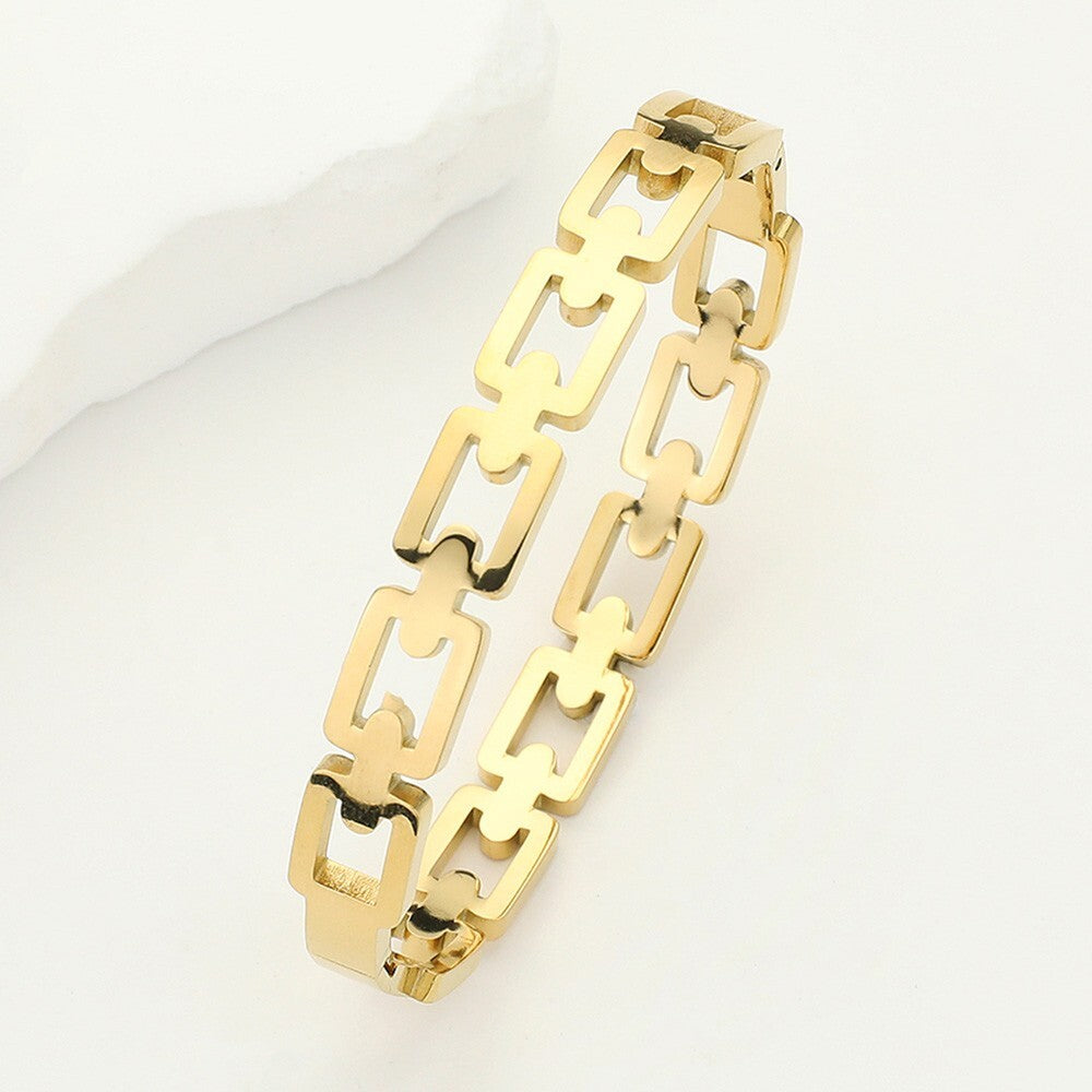 Minimalist Square Chain Stainless Steel Bangle Bracelet for Women or Men
