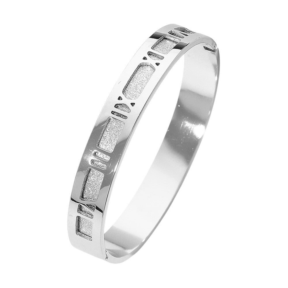 Stainless Steel Roman Numeral Hinged Bangle Bracelet for Women and Men