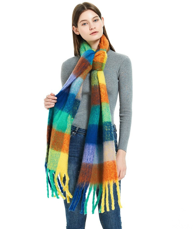 Colorful Plaid Blanket Scarf Soft Cashmere Feel Winter Wrap for Women