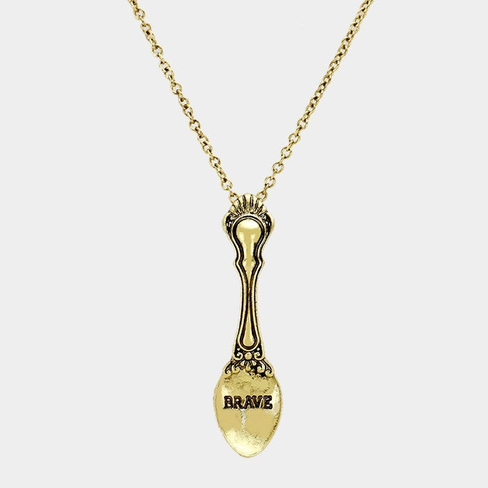 BRAVE Classic Pattern Spoon Pendant Necklace Gold Plated Women Fashion Jewelry