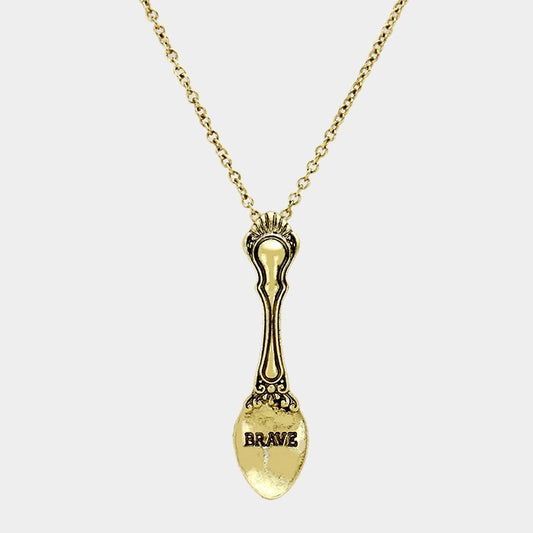 BRAVE Classic Pattern Spoon Pendant Necklace Gold Plated Women Fashion Jewelry