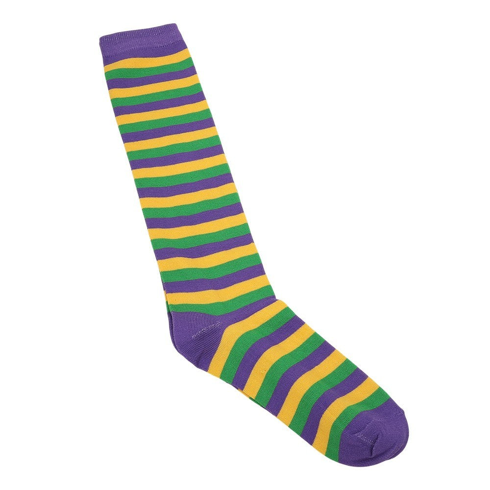 Women's Size 9-11 Mardi Gras Striped Knee-High Socks Comfortable and Breathable