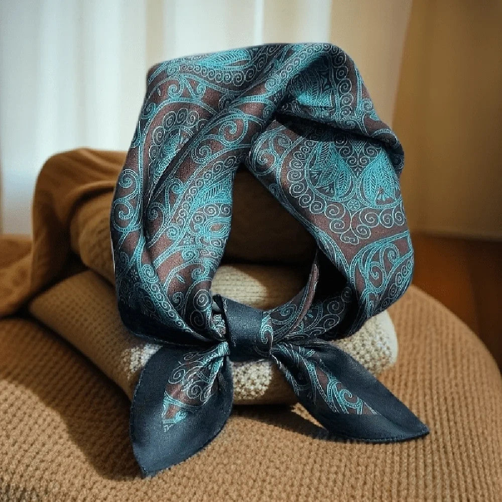 Luxury 27x27 Satin Square Scarf for Women Paisley Houndstooth Print Head Wrap