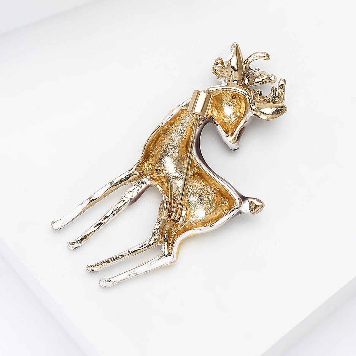 Enamel Reindeer Brooch Pin Deer Antler Flower Crystal Rhinestone Christmas Gift
