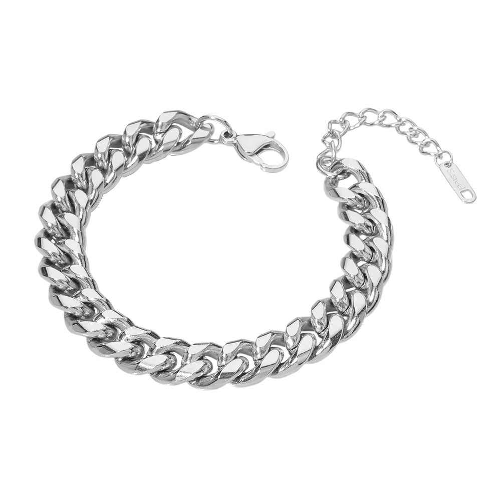 Classic Cuban Link Bracelet Set of 2 Stainless Steel Silver Tone Mens Womens