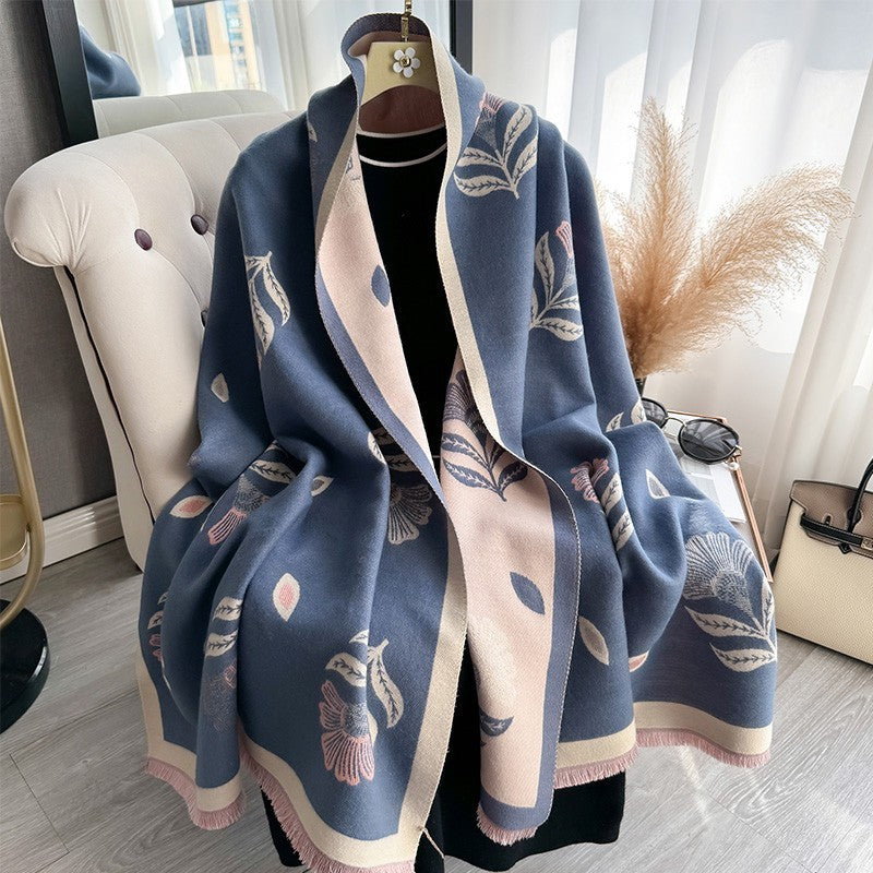 Oversized Cashmere Feel Scarf 73 x 26 Inch Leaf Print Warm Wrap Shawl